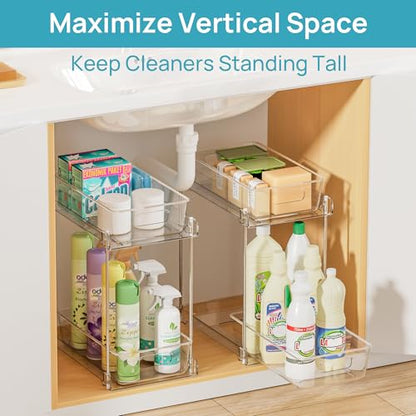 Vtopmart 4 Pack Higher Bathroom Under Sink Plastic Pull-Out Organizer (S-Higher) - color: Transparent, size: S-Higher (4 Pack)