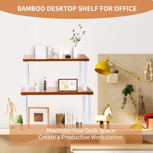 2Pack Expandable Stackable Cabinet Shelf, Metal-Wood, Warm Bamboo - color: Bamboo Color