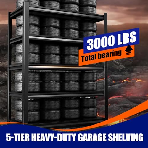 71.2" H Garage Shelving Heavy Duty Storage Shelves, Metal Adjustable Shelving Unit, Utility Garage Organizer Shelf for Basement, Pantry, Kitchen, Warehouse,15" Dx35 Wx71.2 H, Black - size: 5-Tier-15"Dx35"Wx71.2"H