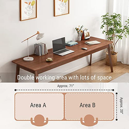 NELYE Mid-Century Long Desk Table, 71" W x 20" D, Walnut | Simple Modern Wood Table, Extra Long 2-Person Computer Workstation for Home Office Work, Holds 200 Lbs - size: 71"W20"D