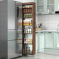 7-Tier Slim Mobile Shelving Cart with Wheels, Rolling Pantry with 7 Racks, Narrow Pull-Out Utility Cart, Space Saving Storage Organizer Carts for Kitchen Living Room Bathroom Narrow Spaces, Walnut - size: Walnut & 7.87"D x 17.72"W x 70.87"H