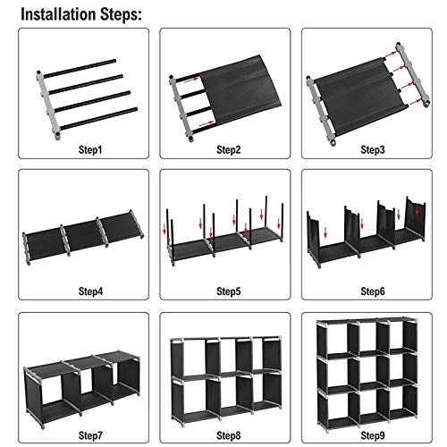 9 Cube Stackable Portable Modular Bookshelf,Non-Woven Fabric Storage Bookcase,Modular Closet Cabinet Bookcase,DIY Cube Storage Organizer Rack,with Feet,for Living Room Bedroom Office Entryway (Black)