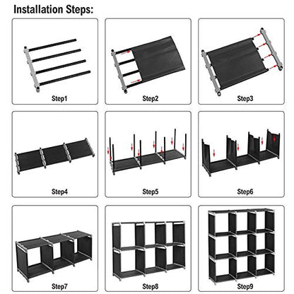9 Cube Stackable Portable Modular Bookshelf,Non-Woven Fabric Storage Bookcase,Modular Closet Cabinet Bookcase,DIY Cube Storage Organizer Rack,with Feet,for Living Room Bedroom Office Entryway (Black)