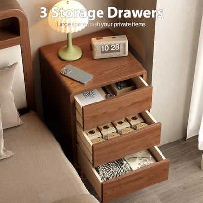 Tall Nightstand Walnut Night Stand with 3 Drawers Mid Century Modern Nightstand with Storage,Solid Wood Night Stand,Small Bedside Table for Bedroom,Living Room,Office,Walnut Bedside Table - color: Deep Walnut, style: 3 drawers