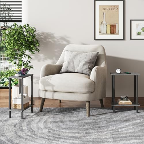 TUTOTAK Small Side Table, Narrow End Table, Skinny Sofa Table, Slim Nightstand, Couch Table, Living Room, Bed Room, Charcoal Grey TB01BY062 - color: Charcoal Grey, size: 2-Tier（7.9"D x 15.8"W x 22.5"H）