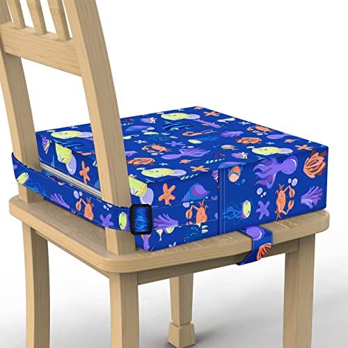 Toddler Booster Seat for Dining Table, Stronger Support Non-Slip Bottom Double Safe Straps Booster Seat Dining Toddler, Portable Travel Increasing Cushion (Blue) - color: Blue