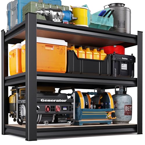 AOAORRG 35" H Garage Shelving Heavy Duty Storage Shelves, Metal Adjustable Shelving Unit, Utility Garage Organizer Shelf for Basement, Pantry, Kitchen, Warehouse, 15.7" Dx33.5 Wx35 H, Black - size: 3-Wood-15.7"Dx33.5"Wx35.4"H