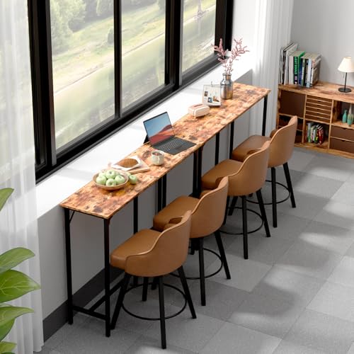 VINGLI 55 Inch Bar Table, Rectangular Counter Height Home Pub Table, Brown | High Top, Multi-Scene Use for Kitchen Dining Living Room Sofa Entryway, Wooden Tabletop & Metal Base, Easy to Install - color: Brown, size: 55"L