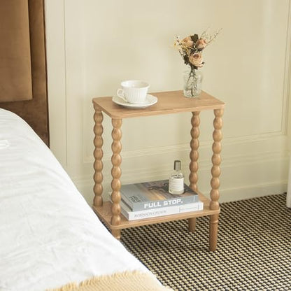 Fultyle Narrow End Table, Small Narrow Side Table with 2-Tier Storage, Skinny Bedside Table Nightstand for Narrow Spaces, Living Room, Bedroom (Rustic Walnut) - color: Rustic Walnut