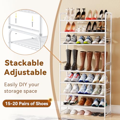 Simple Shoe Rack, 4 Tier Heavy Duty Metal Shoe Shelf 27 Inch Wide, White - color: White, size: 4 Tier
