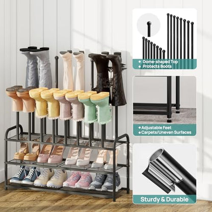 viewcare Tall Boot Rack, Long Boot Rack Organiser, Tall Boots with Shoe Rack for Closet, 3-Tier Shoe Shelf Storage Organiser for Entryway - size: Extra Long