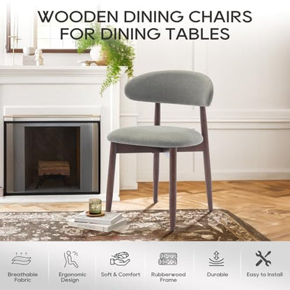 COLAMY Wooden Dining Room Chairs Set of 4, Modern Upholstered Fabric Dining Chairs, Farmhouse Kitchen Side Chair with Foot Pegs, Green - color: Green, size: Set of 4