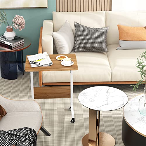 Side Table with Wheels, Home Snack Side Table with Castors Mobile End Table,Oak,05#1-60OK-S8-US - color: Oak, size: 23.6 inches