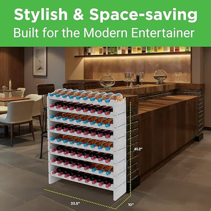 NutriChef 72 Bottle Wine Rack Stackable Bamboo Freestanding, 8-Tier Modular Shelf, Sturdy Wobble Free, Upgraded 2026 Design, Easy No-Tool Assembly for Kitchen, Cellar or Bar 33.5" x 10" x 41" (White) - size: 72 Bottle - White