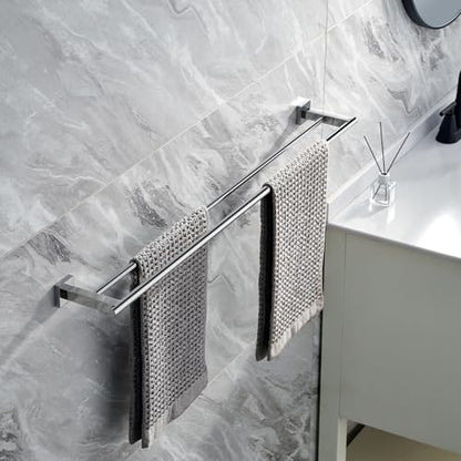 Miyili 36-Inch Double Towel Bar Stainless Steel Bathroom Towel Rack Holder Wall Mount Polished Finish, A02N90B - color: Polished Steel, size: 36-Inch