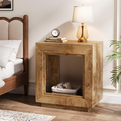 Tribesigns Rustic Brown End Table, 24" Side Table with Storage Shelf, Farmhouse Style Nightstand Bedside Table (1, Natural) - color: Natural