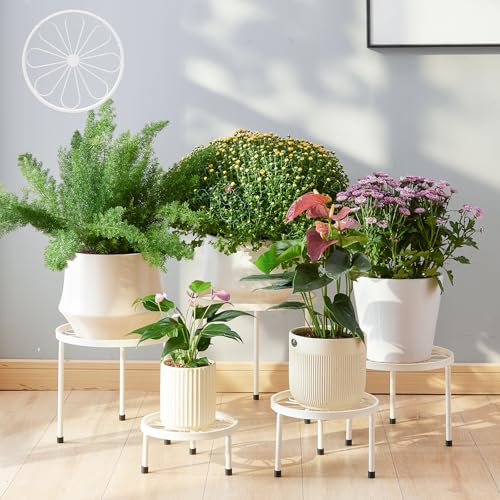 Plant Stand,5 Pack Heavy Duty Flower Pot Stands,Metal Decoration Racks,Round Plant Shelf for Planter Outdoor and indoor (White) - color: White