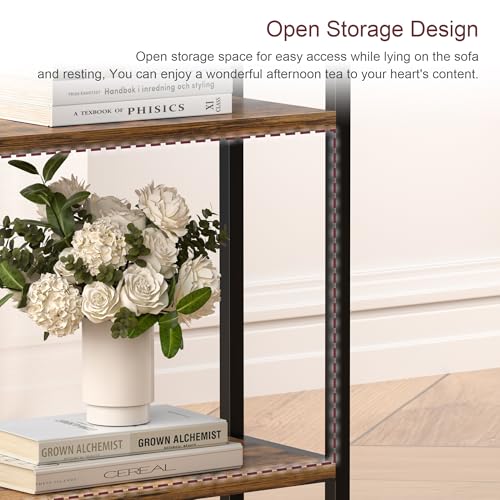 Narrow Side Table for Small Space, 3 Tier Slim End Table, Thin Nightstand, Skinny Snack Couch Table, Sofa Bedside Table in Living Room, Bedroom, Study, Kitchen and Balcony (Rustic Brown) - color: Rustic Brown, size: 3-Tier (7.9''D*17''W*26.6''H)