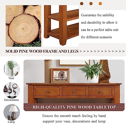 LKTART Solid Wood Console Table for Entryway,Sofa Table with Drawers | 48.8 Inch Solid Wood Entry Table with Storage Drawers;Farmhouse Entryway Table for Hallway,Living Room,Easy Assembly,Brown - color: Brown
