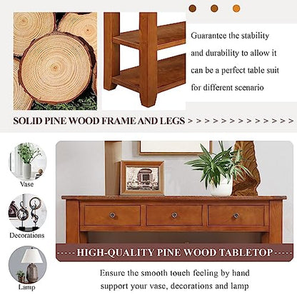 LKTART Solid Wood Console Table for Entryway,Sofa Table with Drawers | 48.8 Inch Solid Wood Entry Table with Storage Drawers;Farmhouse Entryway Table for Hallway,Living Room,Easy Assembly,Brown - color: Brown