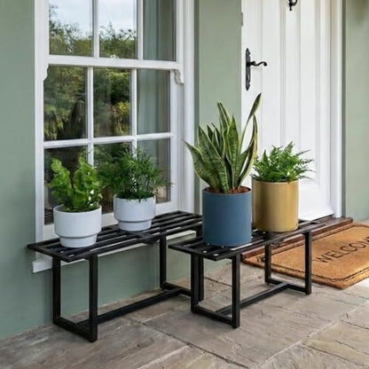 2-Pack Elegant Mid-Century Modern Metal Tiered Plant Stand Robust 330 lbs Capacity Versatile Indoor Outdoor Display for Living Room, Patio & Balcony Black - color: 1 Tier Black