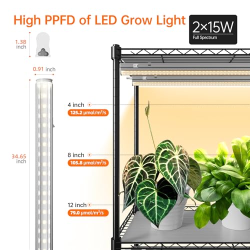 Bstrip Plant Shelf with Grow Light, Tall Grow Light Shelf, Plant Stand with 6 Pack 90W Full Spectrum Plant Lights for Indoor Plants, Seed Starting, Seed Tray, 35.4" Lx13.8 Wx70.8 H