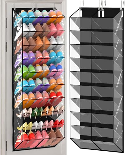 20-30 Pairs Over the Door Shoe Organizer, Transparent PVC Hanging Shoe Rack for Closet, 10-Tier Door Shoes Storage, Crystal-Clear Visibility Fit All the Family's Sneakers, Boots, Heels, Black Frame - color: Black & Clear