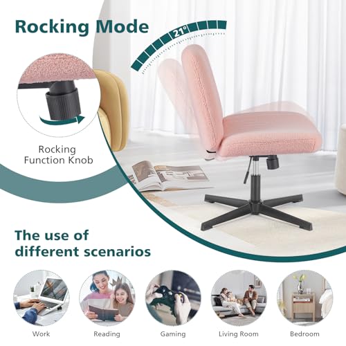 OLIXIS Criss Cross Chair, Vanity Chair, Home Office Desk | Cute Furry Teddy Fleece, Height Adjustable, Armless Wide Seating for Bedroom Student Study Room,Teddy Pink No Wheel - color: Teddy Pink