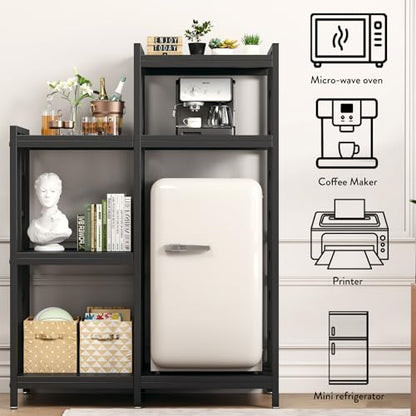 BRIGHTSHOW Kitchen Storage Shelf Bakers Rack, 6-Tier Coffee Bar Table, Kitchen Microwave & Mini Fridge Stand Shelves for Spices, Pots and Pans (52 x 40 x 17.5inch) (Black Wooden no Wheels) - color: Black Wooden No Wheels