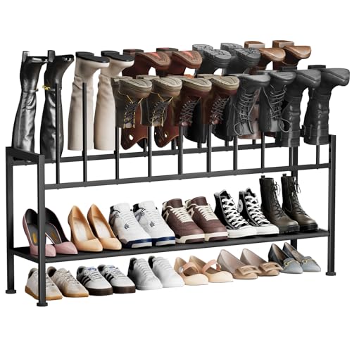 DIMJ Boot Rack 3-Tier - Black Metal Boot Storage Rack for Tall Boots Organizer Tall Boots, Multiuse Shoe Rack for Boots, Sneakers, High-Heels, Entryway, Fit for 10 Pairs, Black - size: 3-Tier 10 Pair