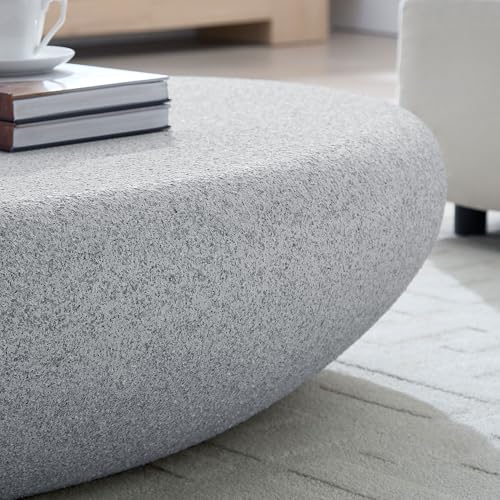 55.12" Faux Stone Coffee Table Modern Unique Coffee Table Oval Rock Center Tables Round Edge Design Fiberglass Concrete Accent Tables for Living Room Office Apartment No Assembly, Cement - color: Fiberglass Oval-cement