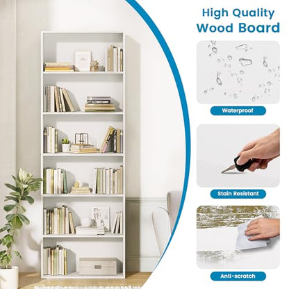 GRUSIGN 71" Tall 6-Tier Bookshelf, Large Open Display Bookcase with Ample Storage, Floor Standing Book Shelf for Living Room, Home Office, Bed Room, White - color: White