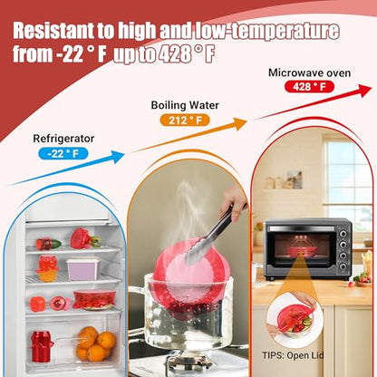 Silicone Stretch Lids for Food Storage in Fridge, Reusable Elastic Bowl Covers for Cup, Cans, Jars, Round & Rectangle Container, Food Grade Silicone Microwave Food Cover, Red, 6PCS - color: 6 Pcs Red