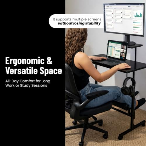 Small Rolling Desk with Wheels, Adjustable Height 27"-43.3" Portable Standing Desk, 31.5"x15.7" Tabletop, Mobile Laptop Computer Table for Home Office Workstation, Black - color: Black