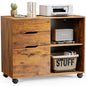 DUMOS Wood File Cabinet with 3 Drawers, Rolling Printer Stand | Under Desk Storage Organizer Home Office Space with Shelves for Files and Office Supplies, Rust - color: Rust Wood
