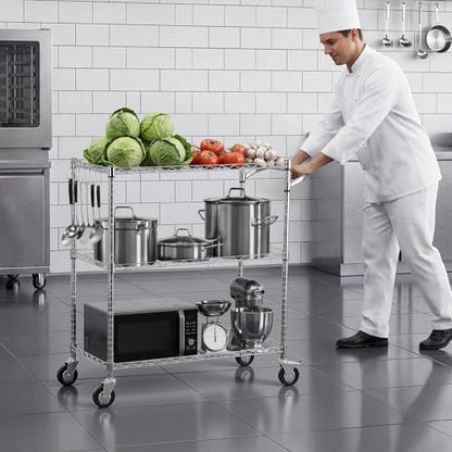 VEVOR Kitchen Utility Cart, 3 Tier Heavy Duty Adjustable Wire Storage Rack, Commercial Steel Rolling Service Trolley on Wheels, Work Table with Handle Bar, for Garage and Laundry Room, 35x17.8x40.9 in - size: 18"D x 35"W x 40.9"H Upgraded