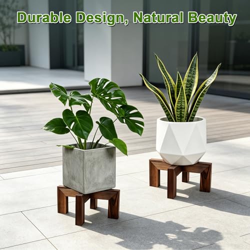 Wood Plant Stand Indoor Outdoor, Mid Century Modern Planter Holder, Sturdy Plant Pot Stand, Single Floor Flower Pot Holder (Walnut, Fit 5-10 Inch Pots) - size: Fit 5-12 Inch Pots