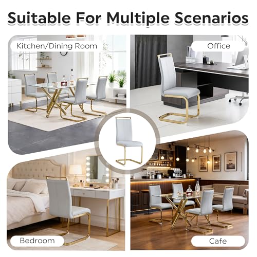 Baysitone Modern Dining Chairs Set of 2, Side & Kitchen Chairs with Gold Frame, Faux Leather Padded Seat High Back, for Dining, Kitchen & Living Room - Light Grey - color: Light Grey With Gold Leg, size: Set of 2