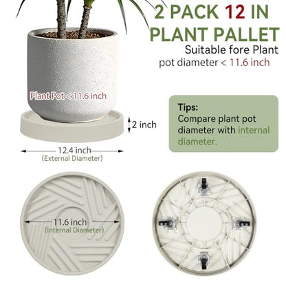 2 Pcs Plant Caddy with Wheels 12.4 Inch Hidden Wheels Heavy Duty Rolling Plant Stand, Indoor Outdoor Plant Saucer Tray with $9.9 Garden Tools (Beige) - size: 12.4 Inches of 2 Pack (Beige)