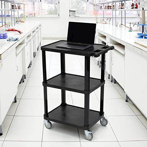 Pearington 3-Tier Compact Multi-Purpose Plastic Utility Cart with Lockable Wheels up to 300LBS, Black - size: 3 Shelves