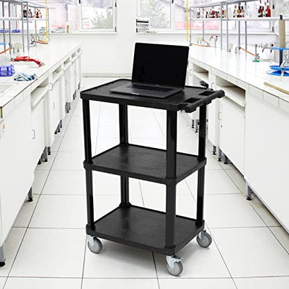 Pearington 3-Tier Compact Multi-Purpose Plastic Utility Cart with Lockable Wheels up to 300LBS, Black - size: 3 Shelves