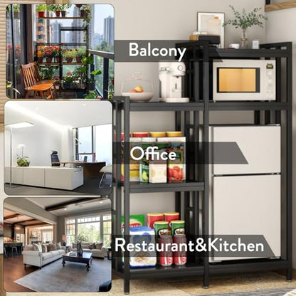 BRIGHTSHOW Kitchen Storage Shelf Bakers Rack, 6-Tier Coffee Bar Table, Kitchen Microwave & Mini Fridge Stand Shelves for Spices, Pots and Pans (52 x 40 x 17.5inch) (Black Wooden no Wheels) - color: Black Wooden No Wheels