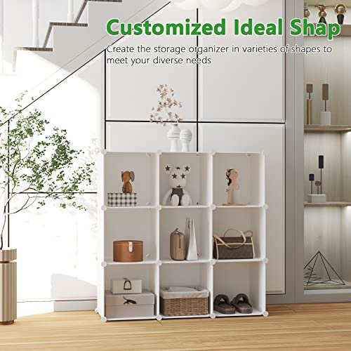 C&AHOME Cube Storage Organizer, 9-Cube Bookcase, Closet Cabinet Milky | DIY Stackable Bookshelf, Plastic Modular Shelving Units Ideal for Home, Office, Kids Room, 36.6" L x 12.4" W x 48.4" H - color: Milky