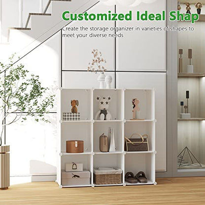C&AHOME Cube Storage Organizer, 9-Cube Bookcase, Closet Cabinet Milky | DIY Stackable Bookshelf, Plastic Modular Shelving Units Ideal for Home, Office, Kids Room, 36.6" L x 12.4" W x 48.4" H - color: Milky