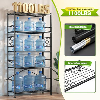 DurayLoly 5-Tier Storage Shelves with Hooks, Metal Shelving Units Shelf Organizer, Wobble-Free Wire Shelving with Adjustable Leveling Feet for Kitchen Pantry Laundry Bathroom Dorm,12"D x 30"W x 72"H - size: 30" W x 12" D x 72" H (5T)