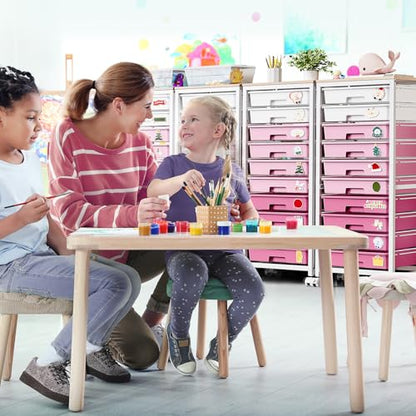SYKIARIOL Rolling Cart with Drawers,10 Drawer Rolling Cart,Storage Cart,Utility Cart,Teacher Cart for Classroom Storage,Craft Cart with Wheels and Wooden Tabletop,Pink - color: Pink