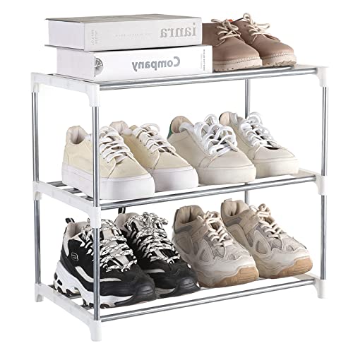 Small Shoe Rack, Narrow Stackable Shoe Shelf Organizer for Entryway, Doorway and Bedroom Closet (3-Tier, White) - color: White, size: 3-Tier