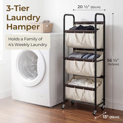 GRANNY SAYS 3 Tiered Laundry Sorter, Narrow Hamper Cart with Wheels, Beige - color: Beige