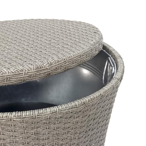 ABBLE Wicker Patio Ice Cooler Table Cool Bar Outdoor Patio Furniture Side Table with Beer and Wine Cooler Grey