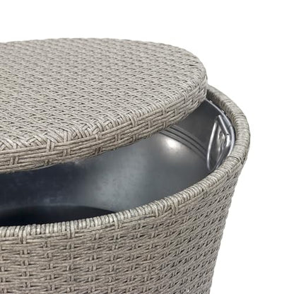 ABBLE Wicker Patio Ice Cooler Table Cool Bar Outdoor Patio Furniture Side Table with Beer and Wine Cooler Grey